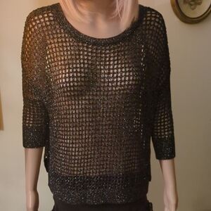 Express Black Mesh Knit Top